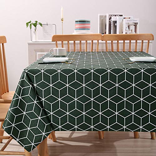SONG PVC Tischdecke Rechteckig, Geometrisches Dunkelgrün Rechteckige Tischdecke, Fleckfeste wasserdichte Abwaschbare Tischdecke Aus PVC Kunststoff Für Picknick Party Für Das Restaurant Im,140 * 160cm von SONG
