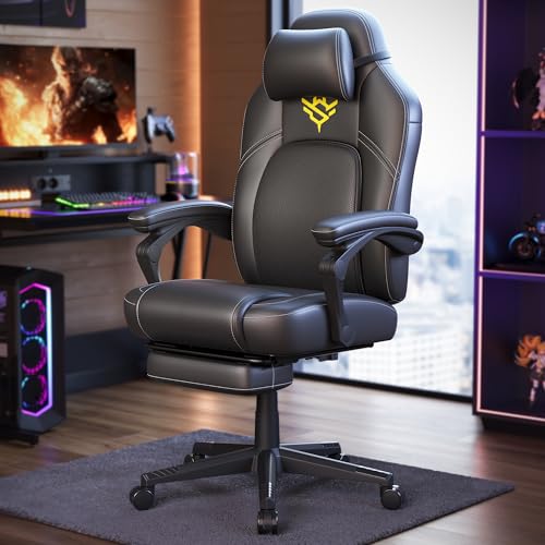 SONGMICS HOME Gaming-Stuhl, ergonomischer Computerstuhl mit Fußstütze, Bürostuhl, Drehstuhl mit Kopfkissen, PU, höhenverstellbar, tintenschwarz OBG072B01 von SONGMICS HOME