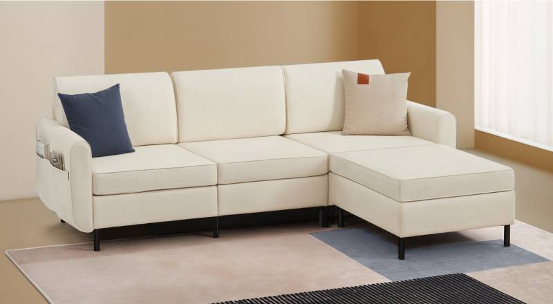 VASAGLE Ecksofa, 4 Teile, Modulares Sofa, 4-Sitzer, Schlafsofa, L-förmiger Couch mit Armlehnen von VASAGLE