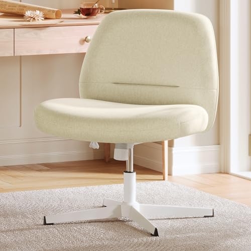 SONGMICS HOME Schneidersitz Stuhl, Schminkstuhl, Drehstuhl ohne Armlehnen, Schreibtischstuhl, breite Sitzfläche, modern, mit Kreuzfuß, höhenverstellbar, Wippfunktion, cremeweiß OBG046W01 von SONGMICS HOME