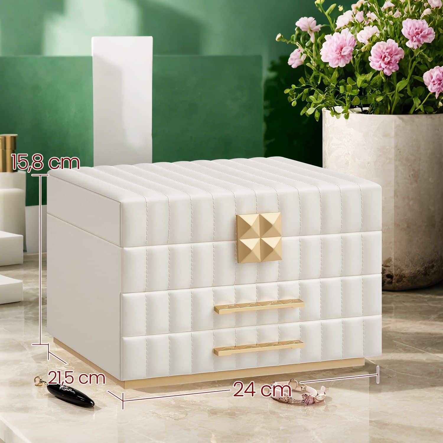 Schmuckkästchen mit Spiegel, Schmuckaufbewahrung 3 Ebenen, Schmuckbox 2 Schubladen von SONGMICS HOME