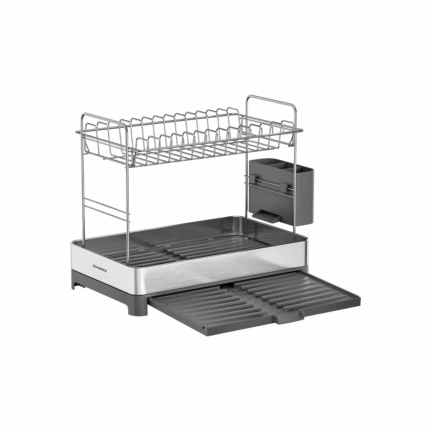 Abtropfgestell 2-stufig mit Utensilienhalter silbern-grau Abtropfgestell 2-stufig mit Utensilienhalter silbern-grau von SONGMICS