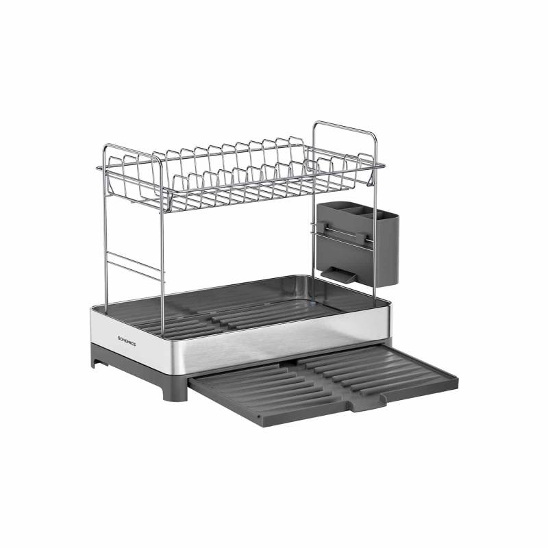 Abtropfgestell 2-stufig mit Utensilienhalter silbern-grau von SONGMICS