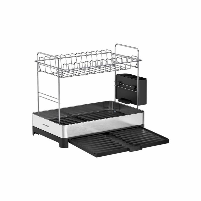 Abtropfgestell 2-stufig mit Utensilienhalter silbern-schwarz von SONGMICS