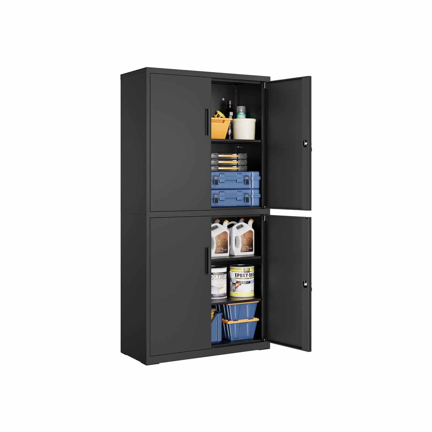 Aktenschrank mit 4 Türen und 5 Ebenen 40 x 80 x 180 cm mattschwarz von SONGMICS