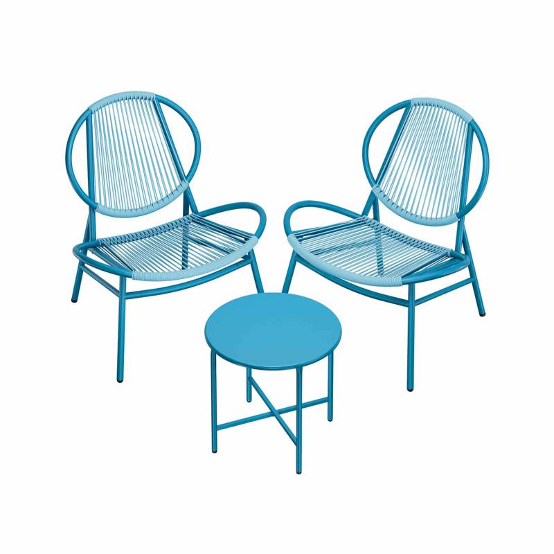 Balkonmöbel 3er Set mit Tisch und 2 Stühlen seeblau von SONGMICS