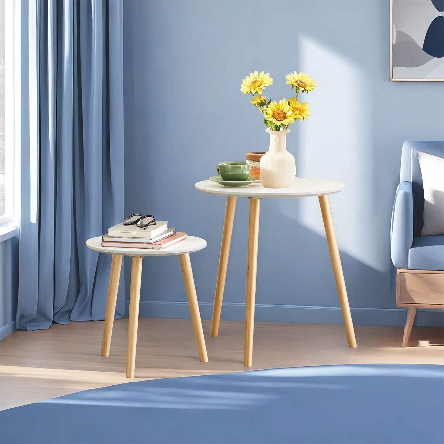 Beistelltisch-Set rund, 2 Moderne Sofatische, minimalistisch von SONGMICS