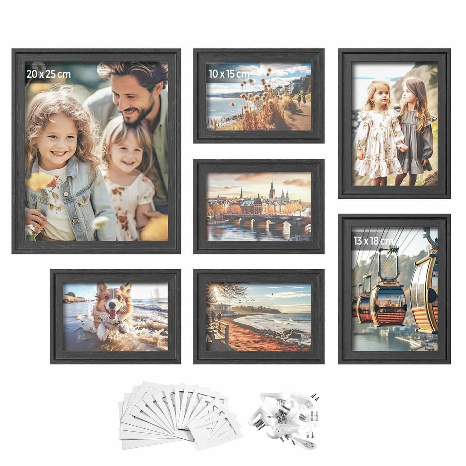 Bilderrahmen 7er Set mit spurenlosen Wandhaken aschschwarz Bilderrahmen 7er Set mit spurenlosen Wandhaken aschschwarz von SONGMICS