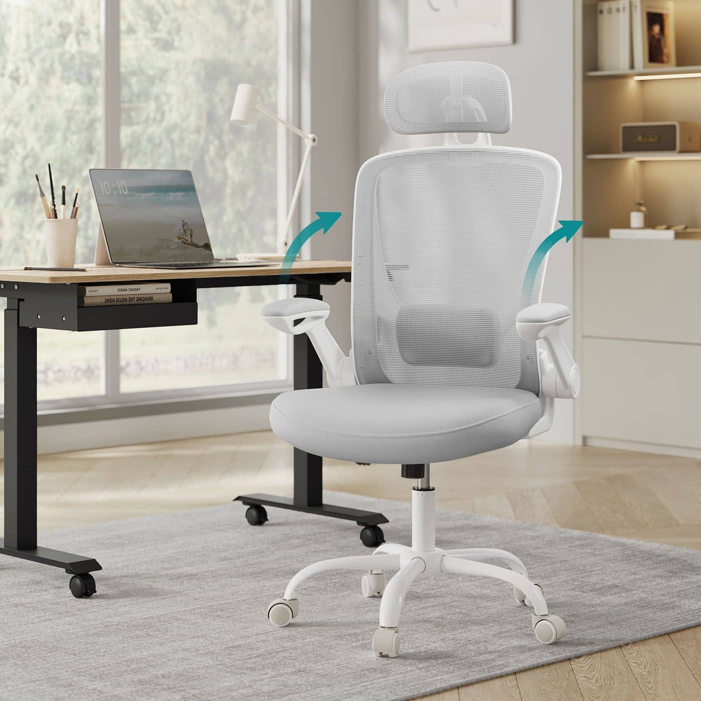 Bürostuhl ergonomisch mit Mesh und Kopfstütze taubengrau Bürostuhl ergonomisch mit Mesh und Kopfstütze taubengrau von SONGMICS