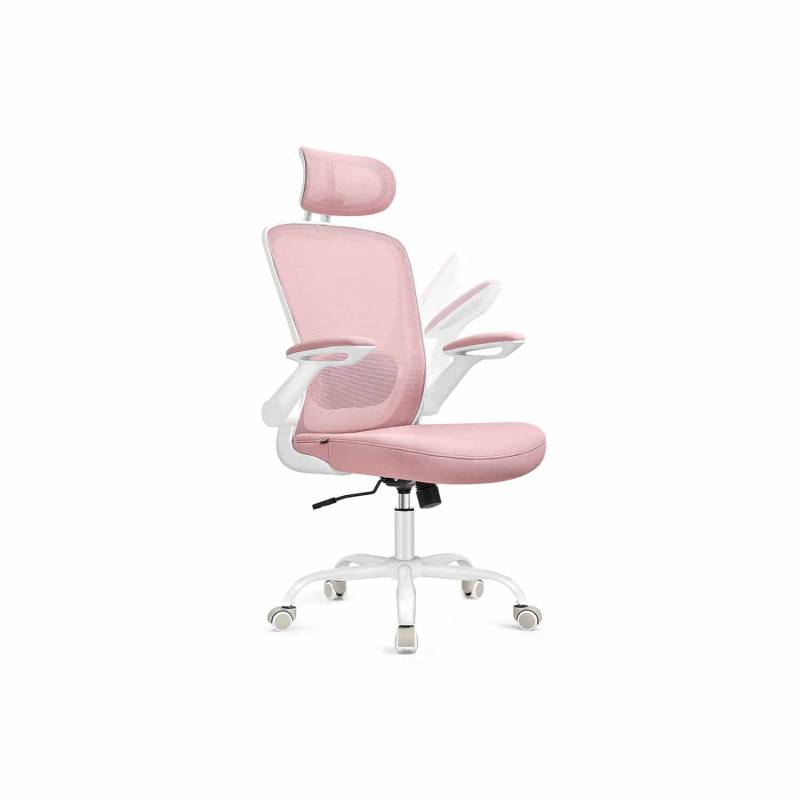 Bürostuhl ergonomisch mit Wippfunktion pastellrosa von SONGMICS