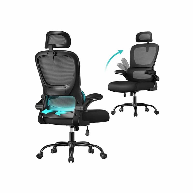 Ergonomischer Bürostuhl mit Netzgewebe und klappbaren Armlehnen von SONGMICS