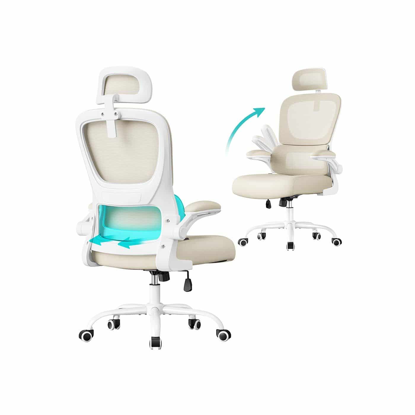 Ergonomischer Bürostuhl mit Netzgewebe und klappbaren Armlehnen von SONGMICS