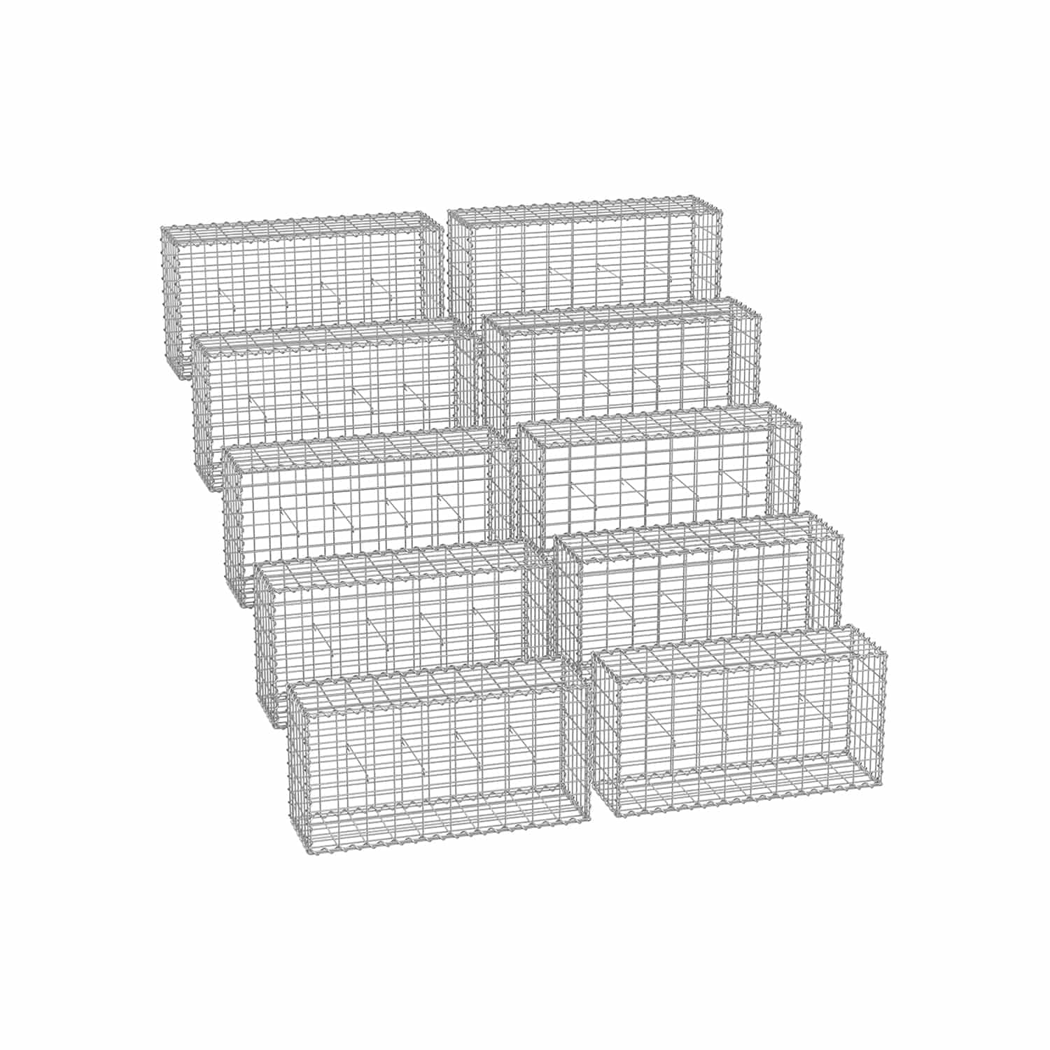 Gabionenkörbe 100 x 30 x 30 cm 10er Set silber von SONGMICS
