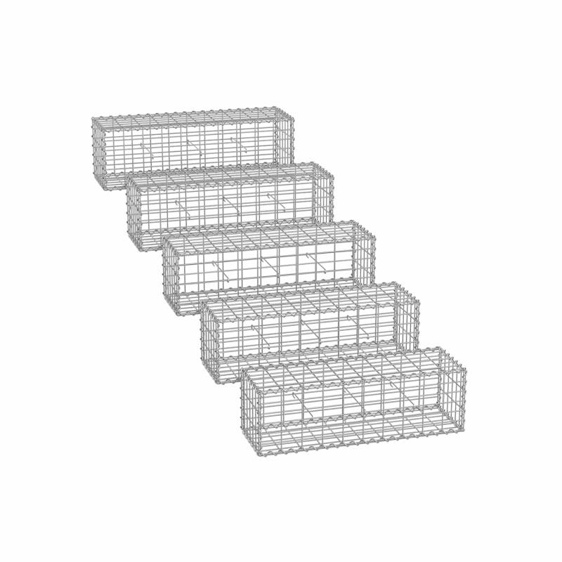 Gabionenkörbe 5er Set mit 5 x 10 cm Maschenweite silber von SONGMICS