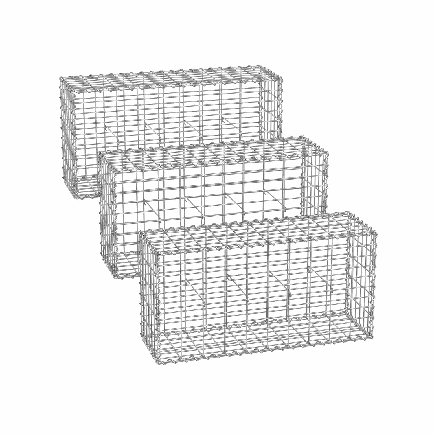 Gabionenkörbe mit 5 x 10 cm Maschenweite 3er Set silber von SONGMICS