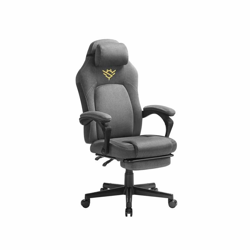 Gaming-Stuhl höhenverstellbar mit Fußstütze und Kopfkissen taubengrau von SONGMICS