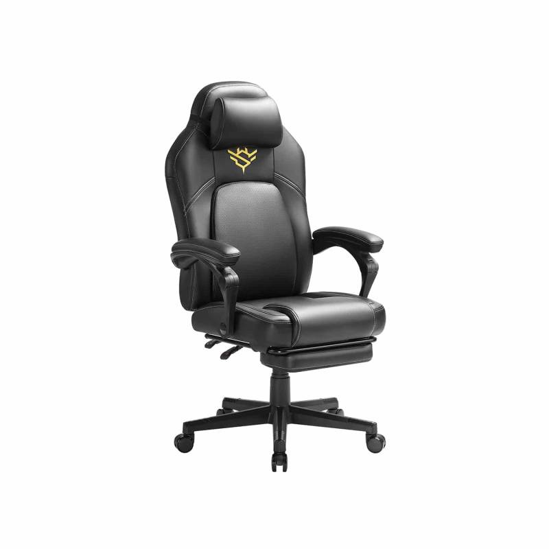 Gaming-Stuhl höhenverstellbar mit Fußstütze und Kopfkissen tintenschwarz von SONGMICS