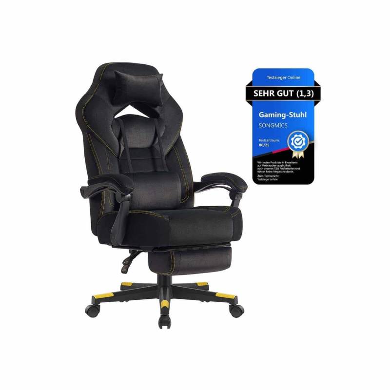 Gaming-Stuhl mit Fußstütze und verstellbarem Kopfkissen tintenschwarz von SONGMICS