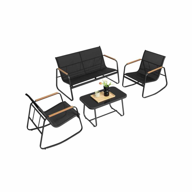 Gartenmöbel-Set Gartenbank und 2 Schaukelstühle mit Tisch tintenschwarz von SONGMICS