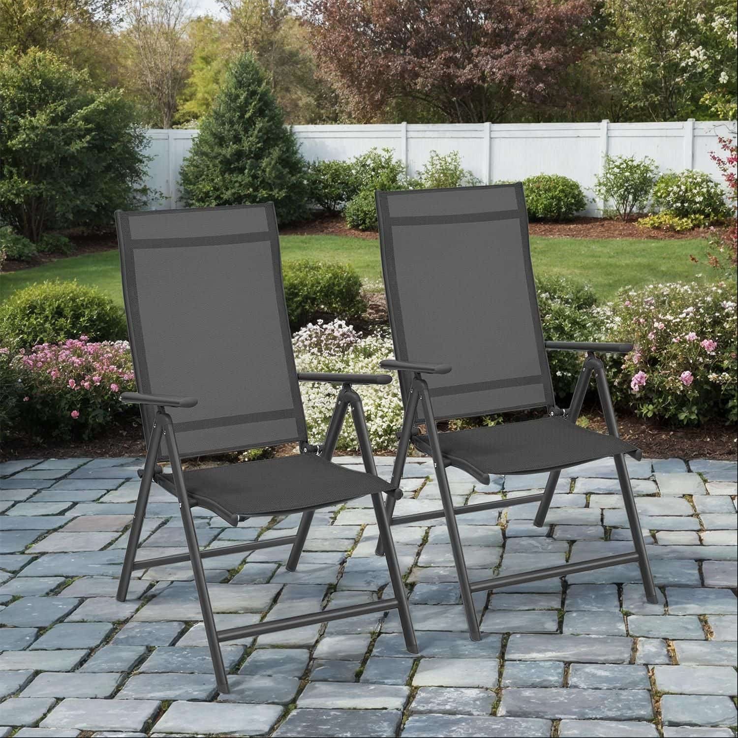 Gartenstuhl 2er Set, Klappstuhl bis 150 kg belastbar, mit Metallgestell Gartenstuhl 2er Set, Klappstuhl bis 150 kg belastbar, mit Metallgestell von SONGMICS