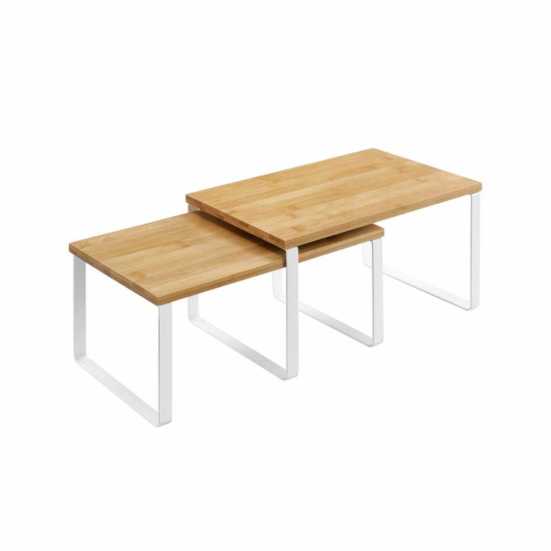 SONGMICS Gewürzregal-Set – 2-teilig, stapelbar & erweiterbar, Bambus-Metall, Weiß-Naturfarben von SONGMICS