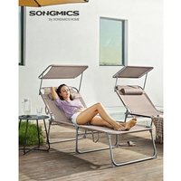 Songmics - Große Sonnenliege, klappbarer Liegestuhl, 200 x 71 x 38 cm, Belastbarkeit 150 kg, mit Sonnenschutz, Kopfstütze und Verstellbarer von SONGMICS