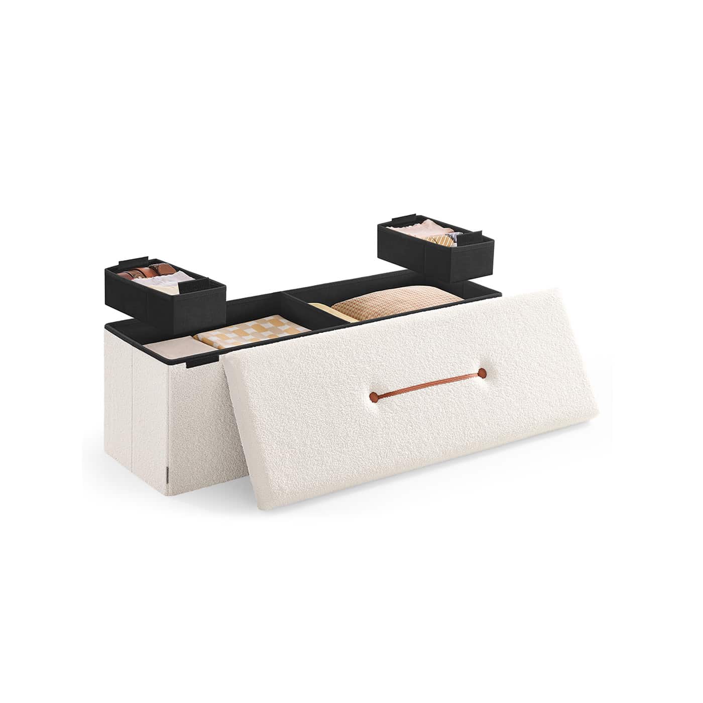 Hocker mit Stauraum 38 x 110 x 38 cm cremeweiß von SONGMICS