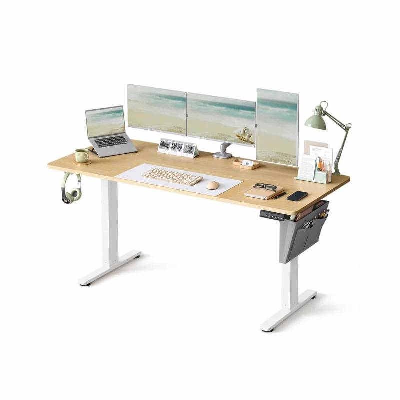 Höhenverstellbarer Schreibtisch elektrisch 160 x 70 cm goldeichenfarben von SONGMICS