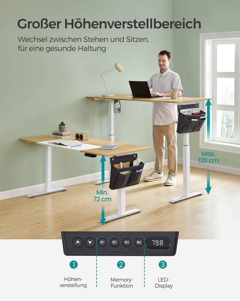 Höhenverstellbarer Schreibtisch elektrisch pastellgelb-basisweiß von SONGMICS