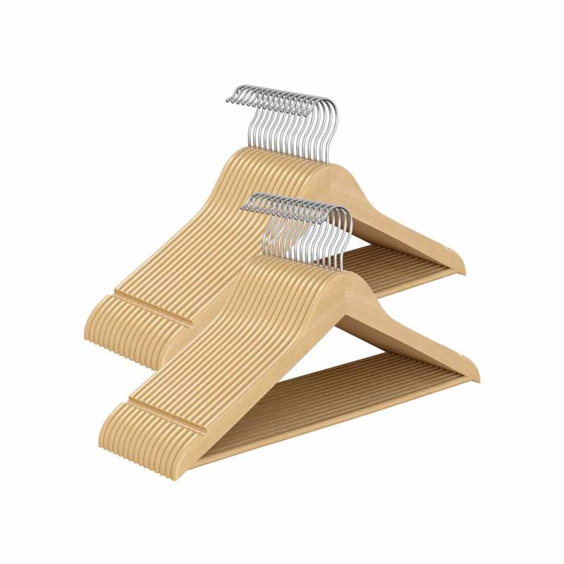 Holzbügel 30er Set mit 360° drehbaren Haken naturfarben von SONGMICS
