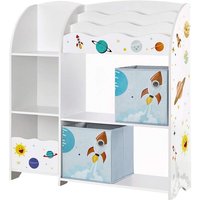 Kinderzimmerregal, Spielzeug-Organizer, Bücherregal für Kinder, multifunktionale Ablage mit 2 Aufbewahrungsboxen, Sticker mit Weltall-Motiven, von SONGMICS