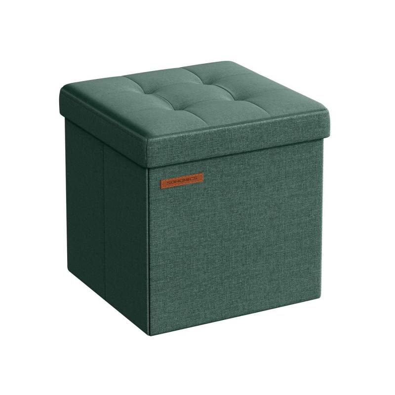 Klappbarer Sitzhocker mit Stauraum 30 x 30 cm vintagegrün von SONGMICS