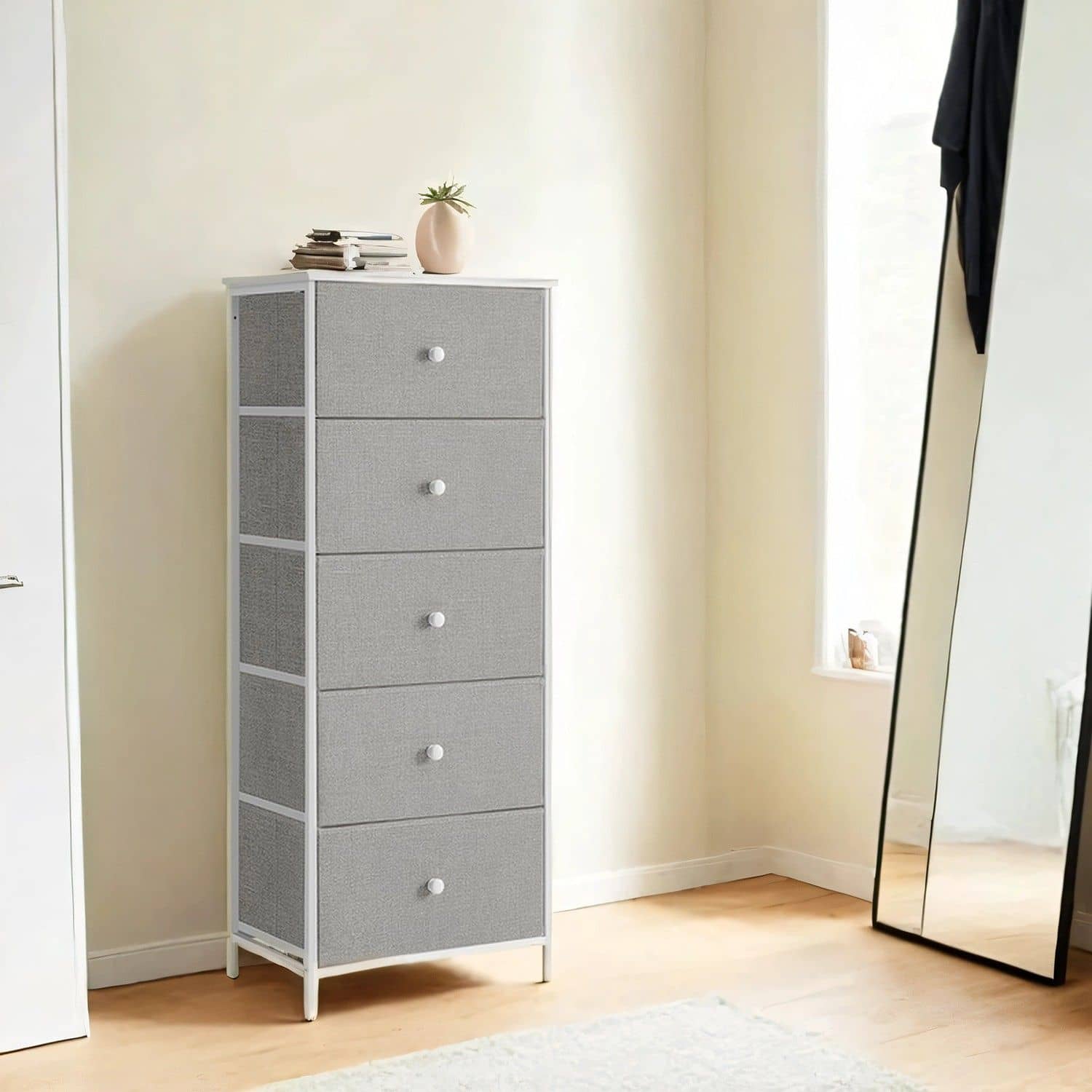 Kommode, Aufbewahrungsschrank mit 5 Stoff-Schubladen, Metallrahmen Kommode, Aufbewahrungsschrank mit 5 Stoff-Schubladen, Metallrahmen von SONGMICS