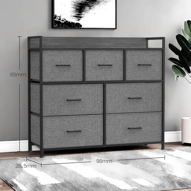 Kommode, Schrank, 7 Stoffschubladen mit Griffen von SONGMICS