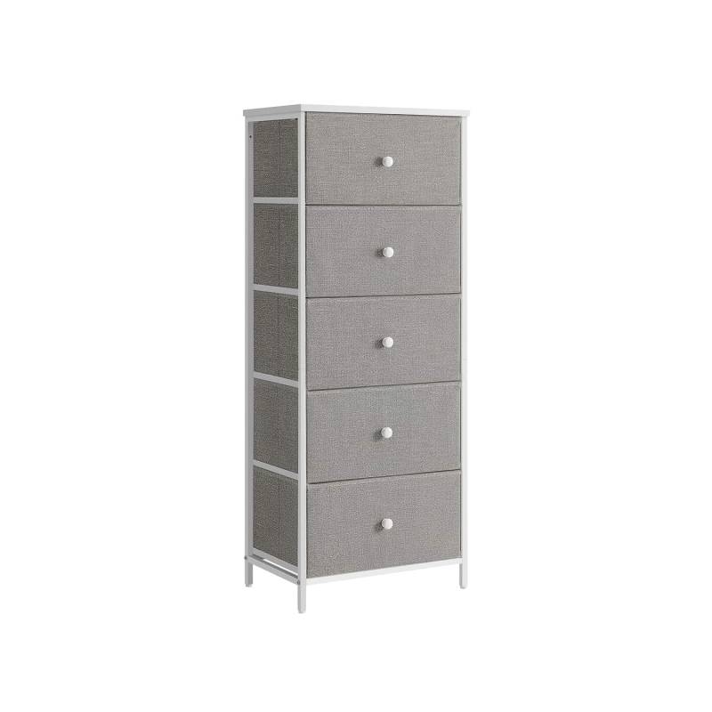 Kommode mit 5 Stoff-Schubladen schmal taubengrau-cremeweiß von SONGMICS
