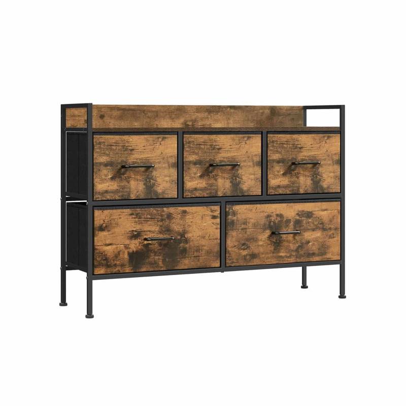 Kommode mit 5 Stoff-Schubladen vintagebraun-tintenschwarz von SONGMICS