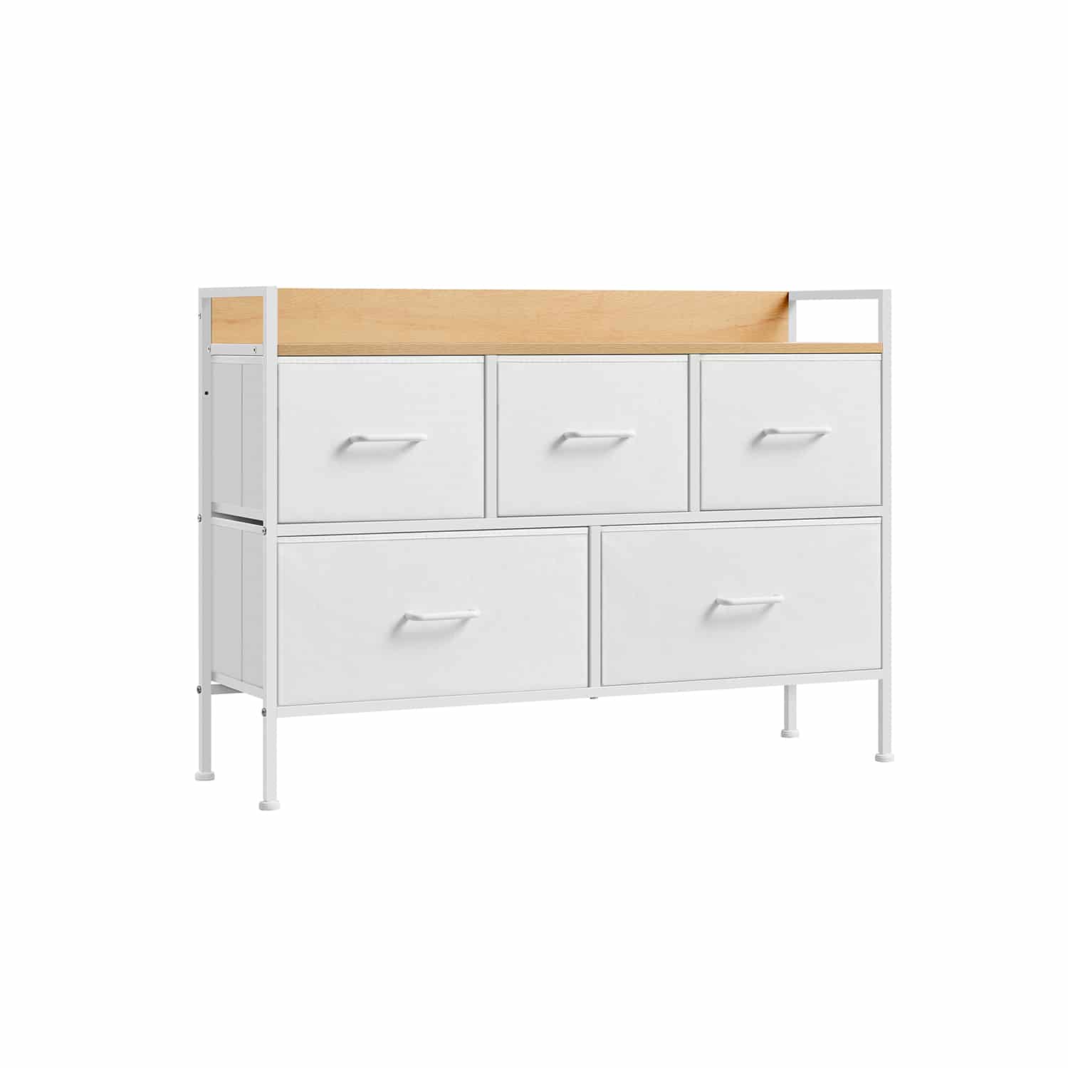 Kommode mit 5 Stoff-Schubladen wolkenweiß-eichenbeige von SONGMICS