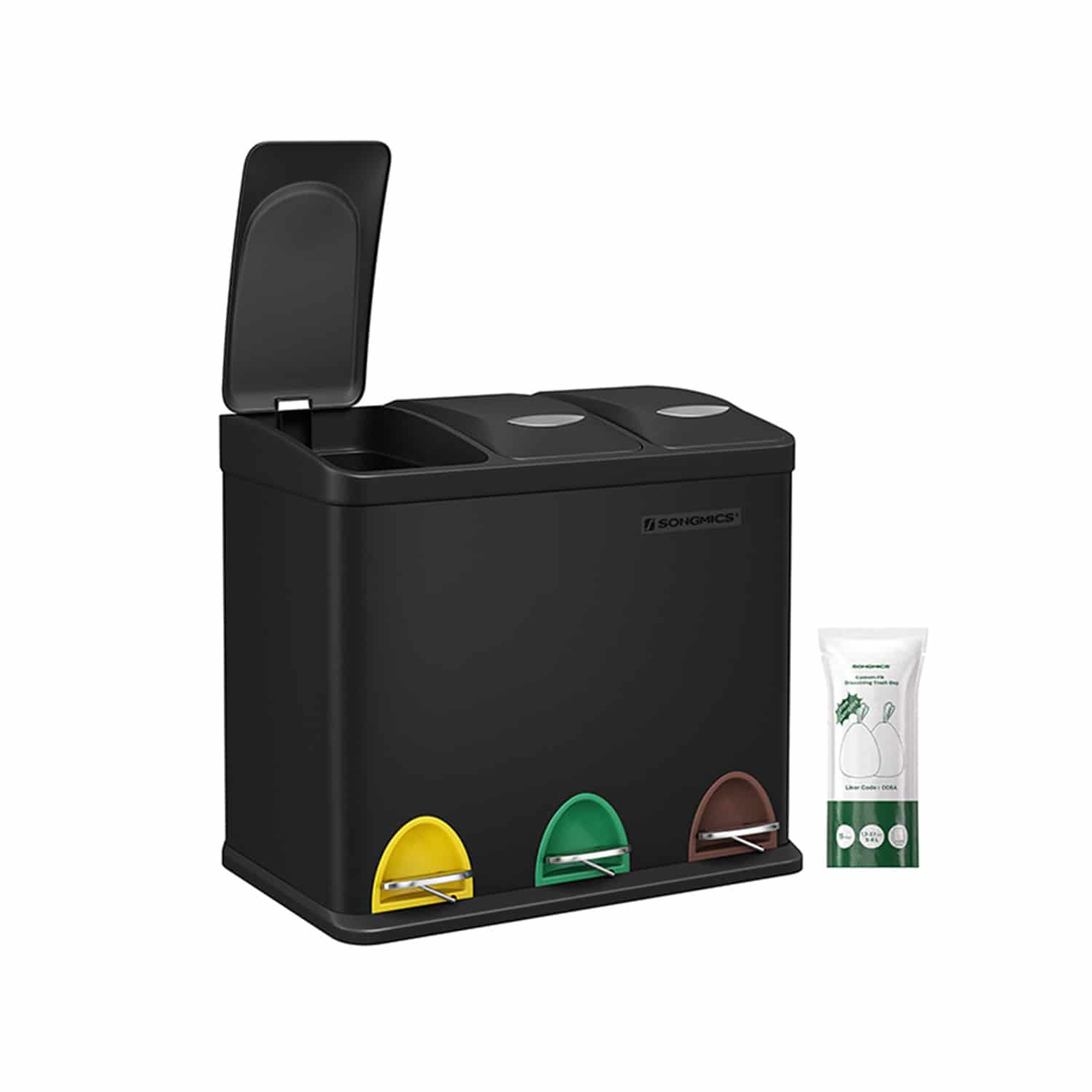 Mülleimer Küche 24 L – Edelstahl, 3 Fächer, Softclose von SONGMICS