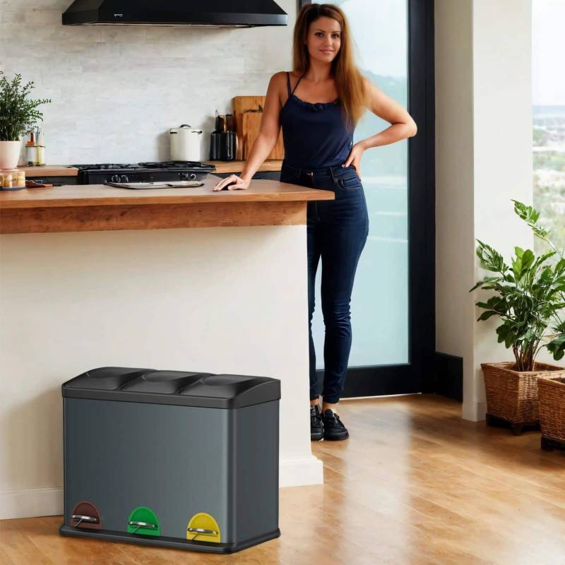Mülleimer 3 Fächer, Mülltrennsystem Küche, Abfalleimer von SONGMICS