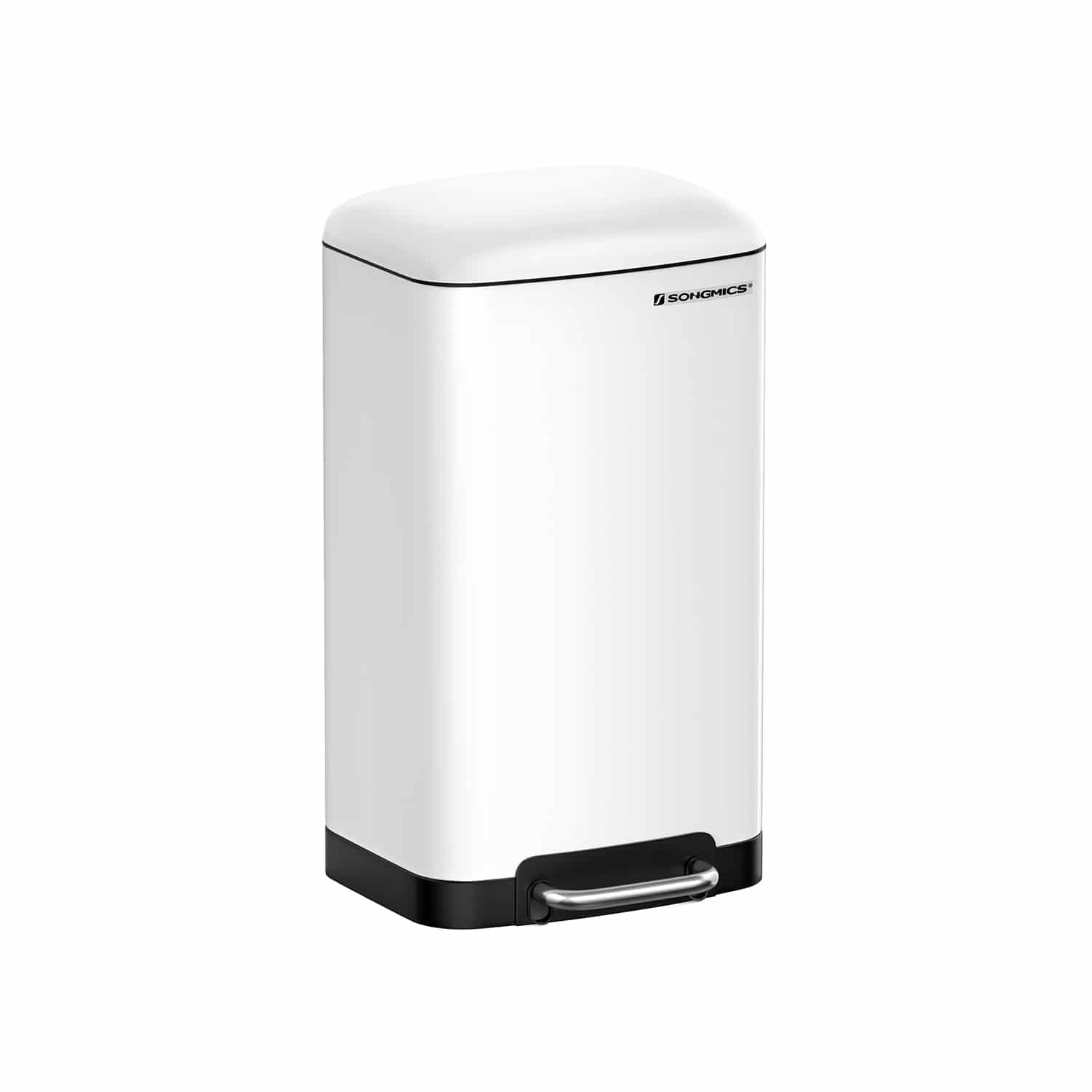 Mülleimer 30 L – Weiß, Edelstahl, Softclose, Tretmechanismus von SONGMICS