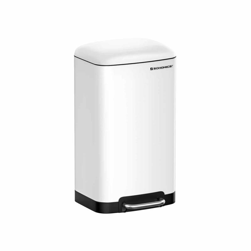 Mülleimer 30 L – Weiß, Edelstahl, Softclose, Tretmechanismus von SONGMICS