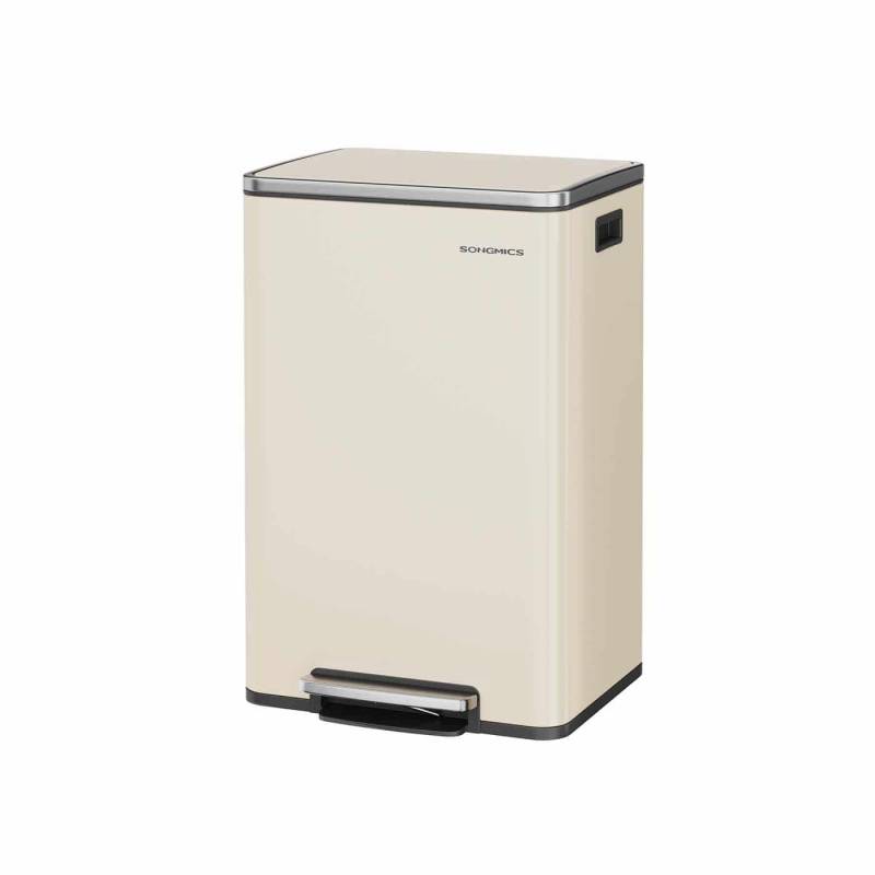 Mülleimer 50 L mit Deckel und Griffen cremefarben von SONGMICS