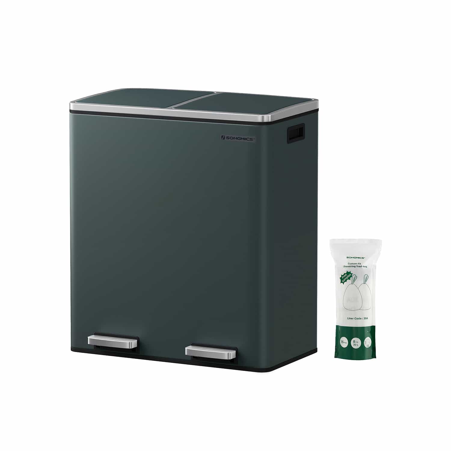 Mülleimer Küche 60 L – 2 Fächer, Rauchgrau von SONGMICS