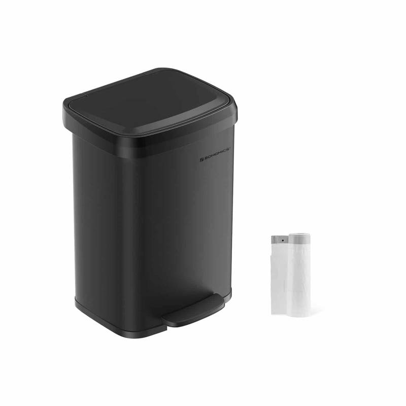 Mülleimer Küche 50 Liter aus Metall mit Deckel schwarz von SONGMICS