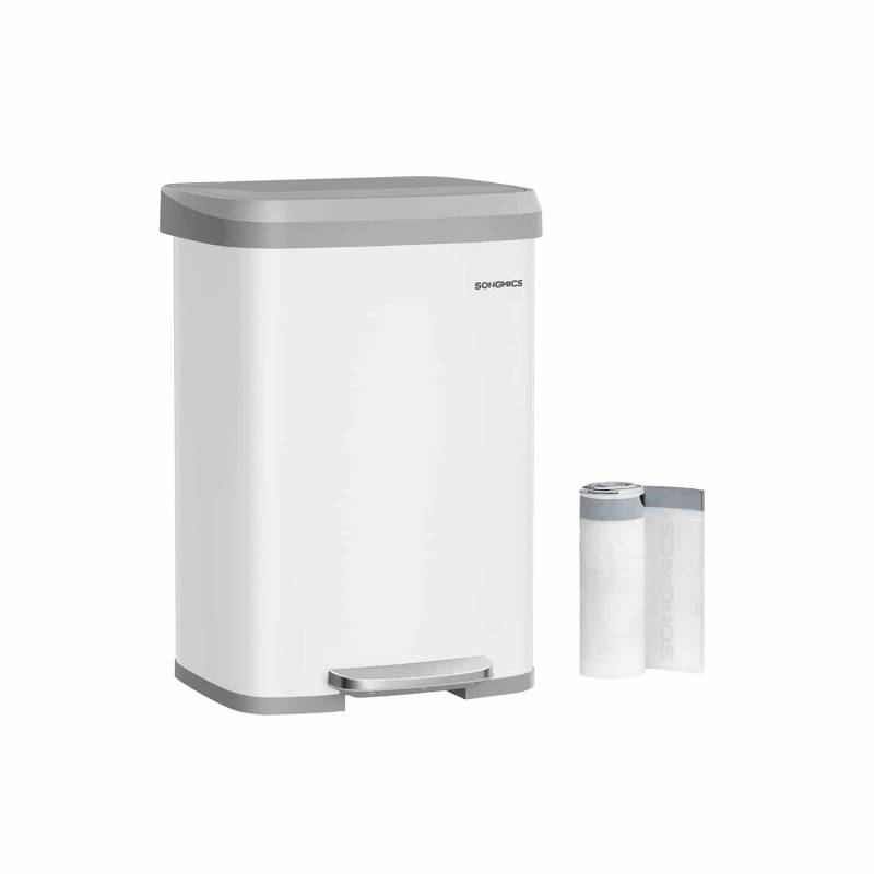 Mülleimer Küche mit Deckel 50 Liter weiß-taubengrau von SONGMICS