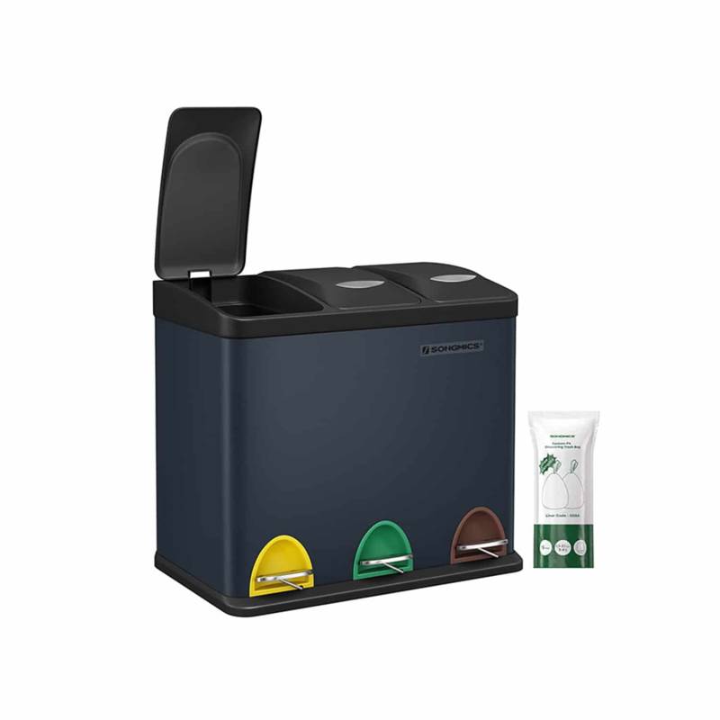 Mülleimer Küche 30 L – Edelstahl, Softclose, Tretmechanismus von SONGMICS