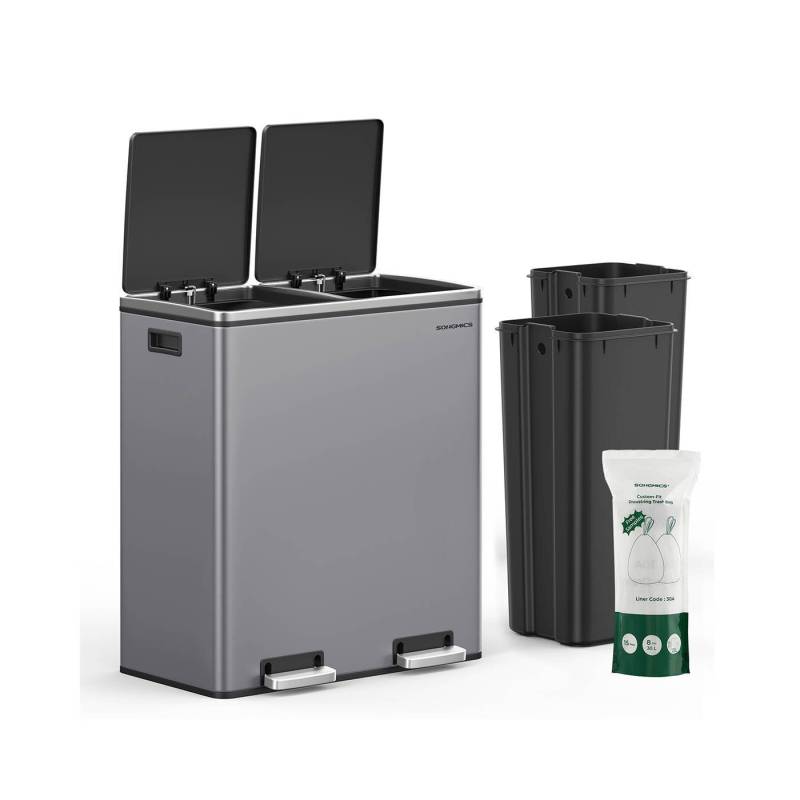 Mülleimer mit 2 Fächern und Klappdeckel 2 x 30 Liter schiefergrau von SONGMICS