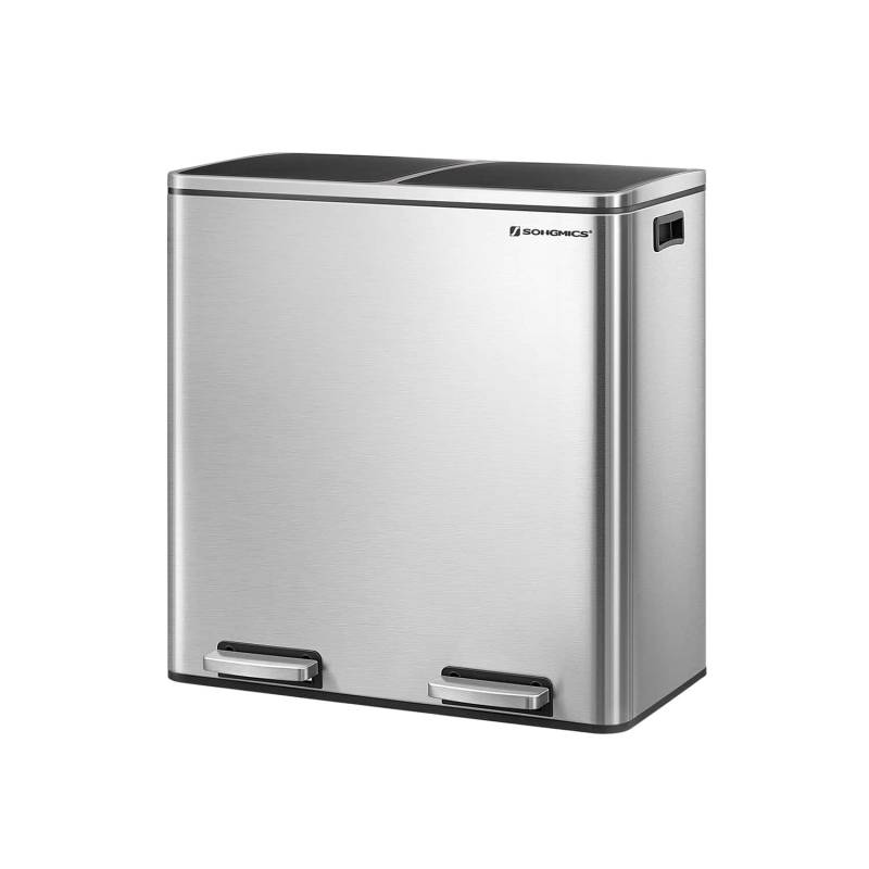 Mülleimer Küche 60 L – 2 Fächer, Silbern-Schwarz von SONGMICS