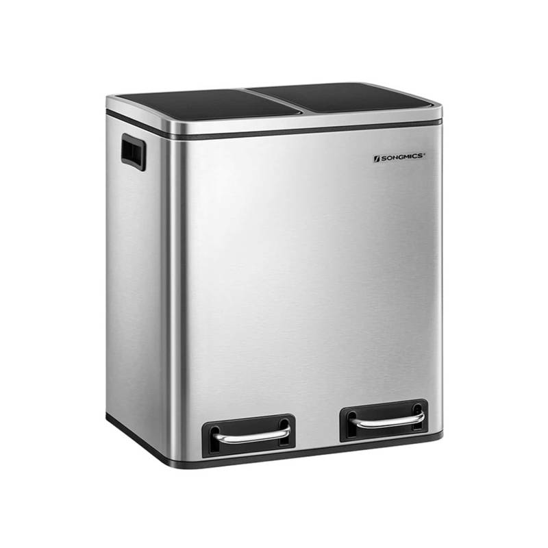 Mülleimer Küche 30 L – 2 Fächer, Silbern + Schwarz von SONGMICS