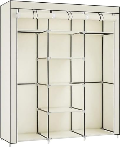 SONGMICS Kleiderschrank, Faltschrank, Stoffschrank, faltbare Garderobe mit 2 Kleiderstange, 175 x 150 x 45 cm, Beige RYG12M von SONGMICS